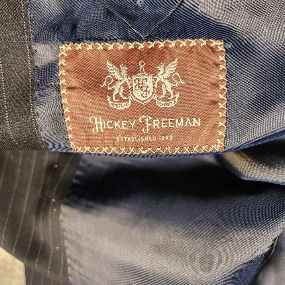 Hickey Freeman Blazer Mens 44 LNG Navy Blue Excellent Pinstripe Worsted Wool USA